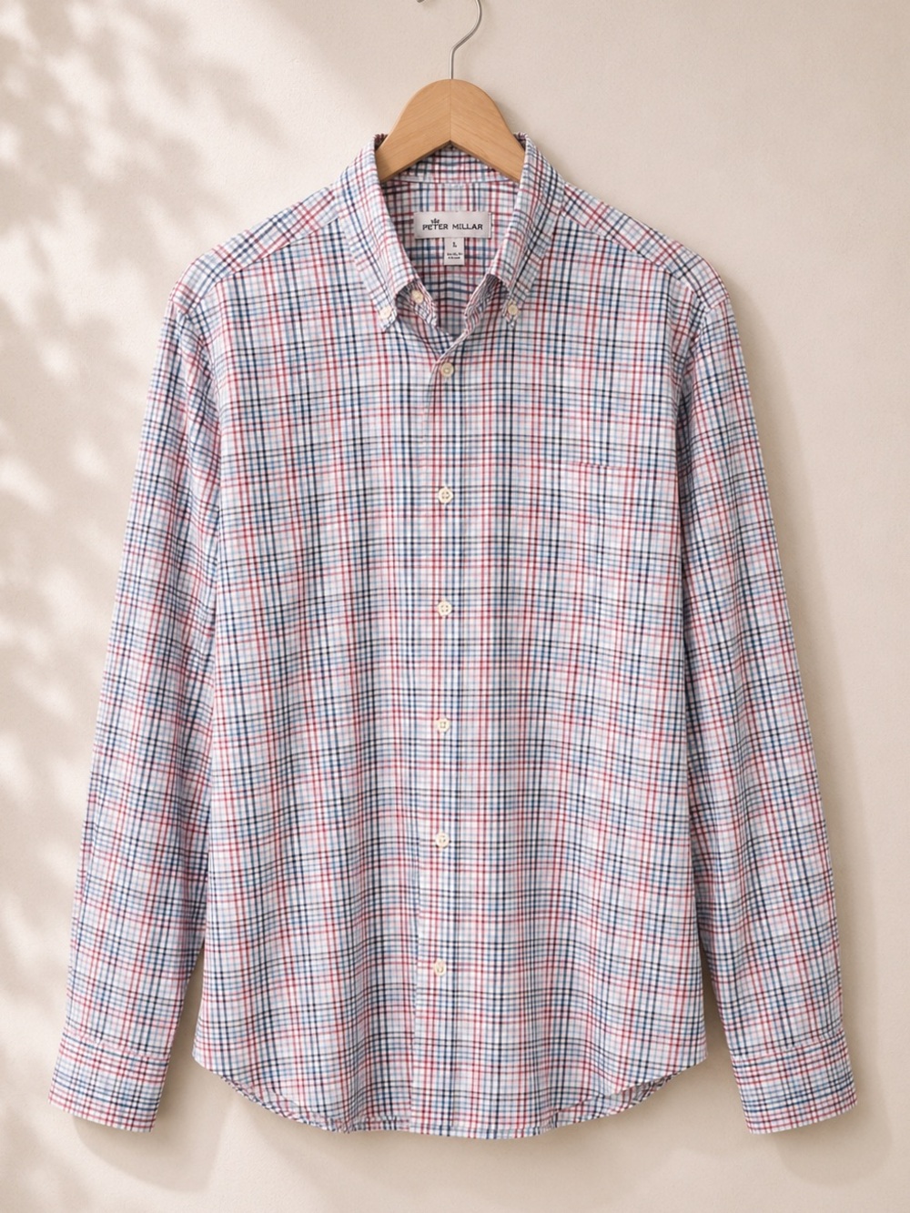 Peter Millar Silk Blend Classic Fit Plaid Button Down Dress Shirt Men’s Large